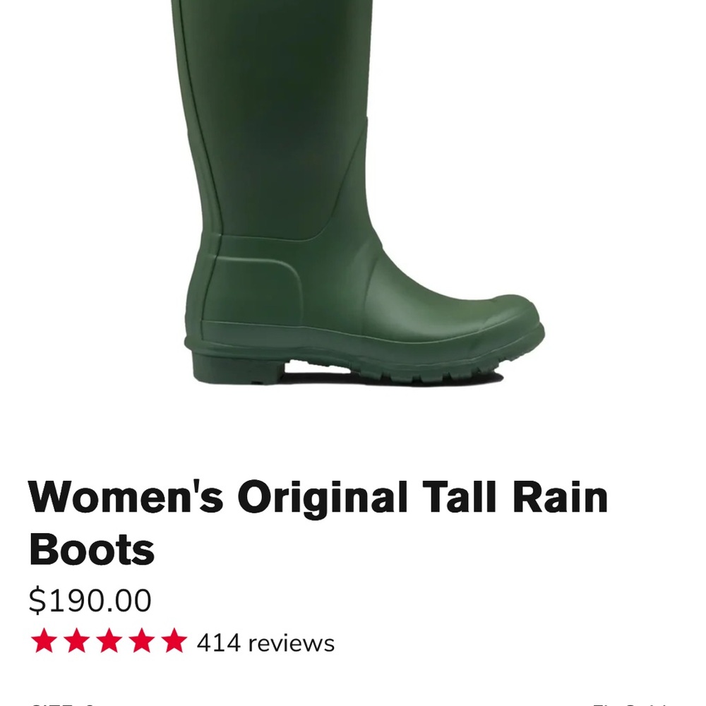 Hunter Women's Tall Green Rain Boots - LIKE NEW